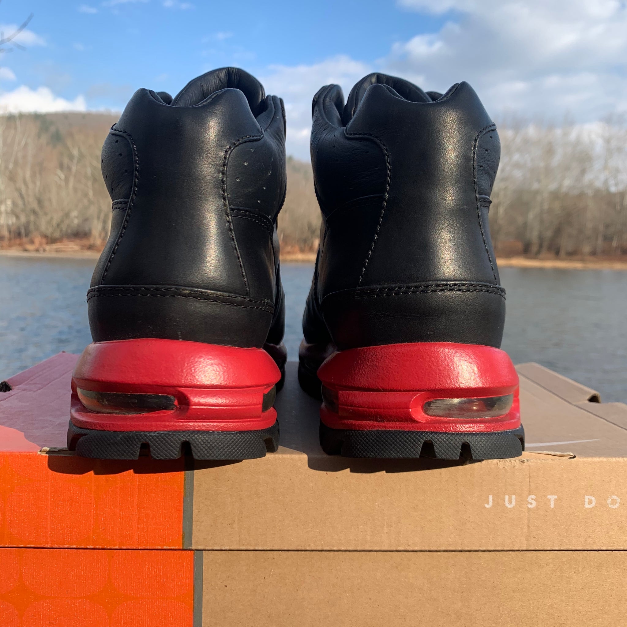 nike acg boots red and black
